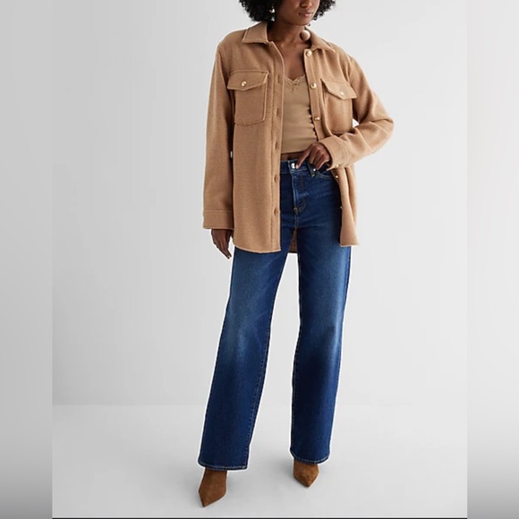 Express Tweed Novelty Button Oversized Shacket - Picture 2 of 6